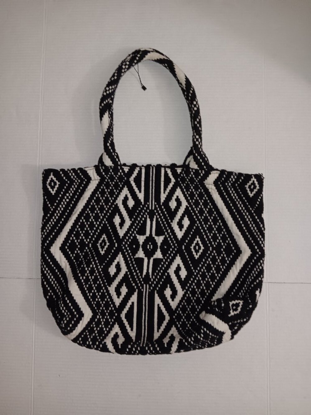 LOFT BOHO AZTEC TOTE BAG BLACK WHITE 100% COTTON